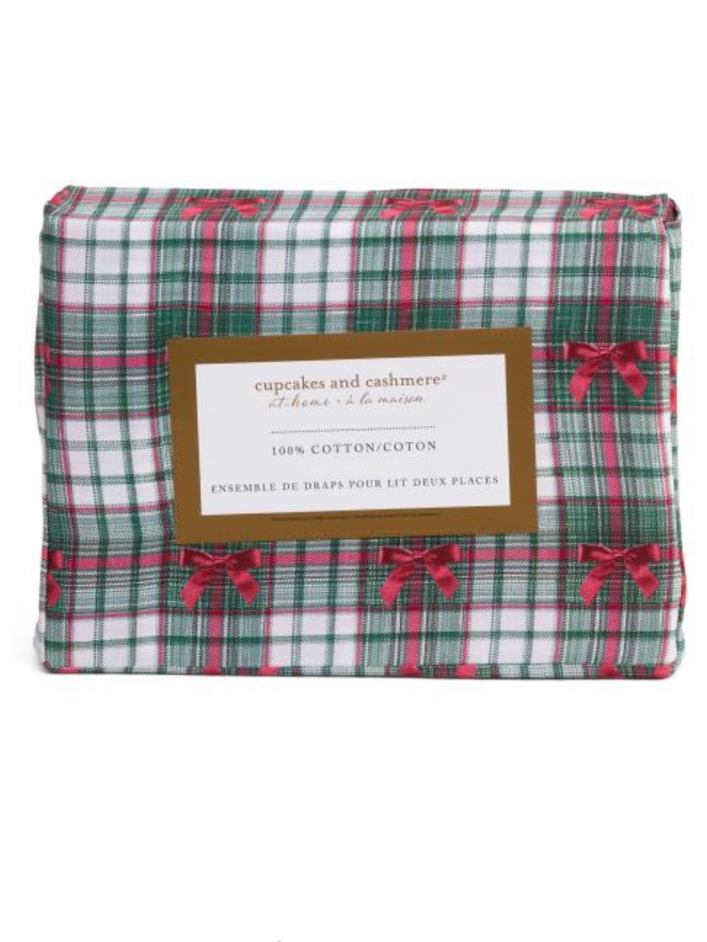 Cupcakes & Cashmere Ribbon Plaid Cotton Queen Sheet Set New